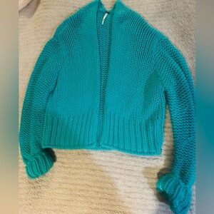 Free People Vibrant Turquoise Chunky Cardigan Sweater